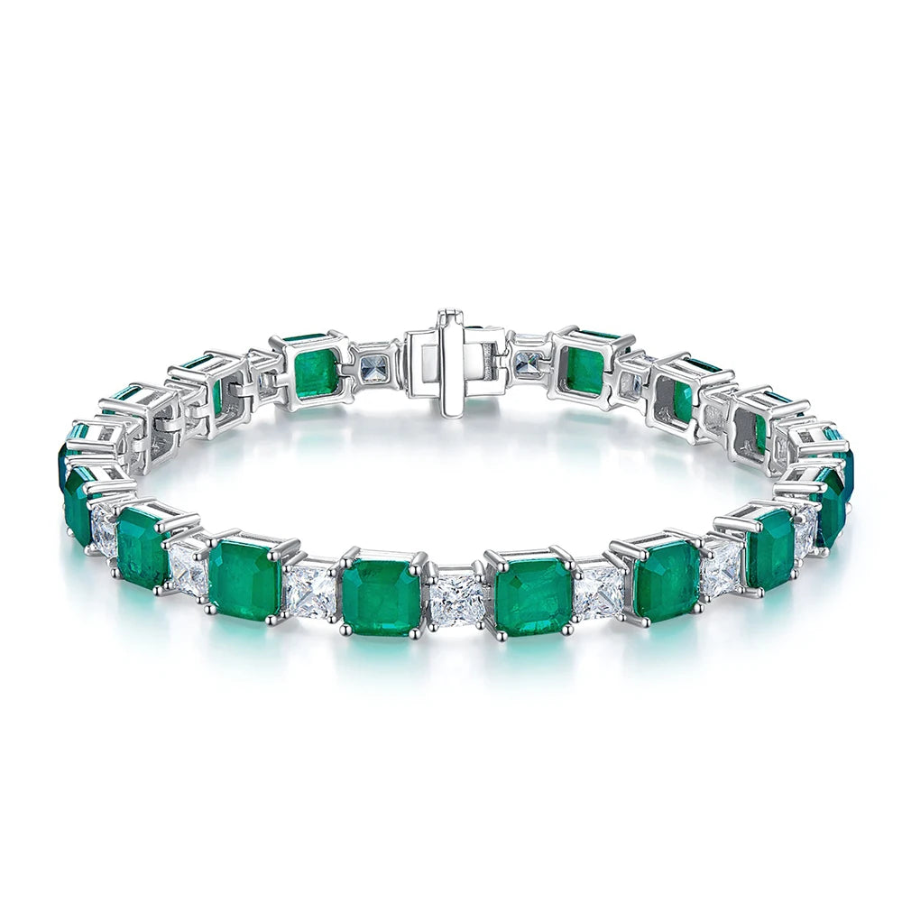 Women's 925 Sterling Silver Emerald or Ruby Bracelet – High-Carbon Diamond Accents, 16-18cm, Fine Jewelry for Special Occasions