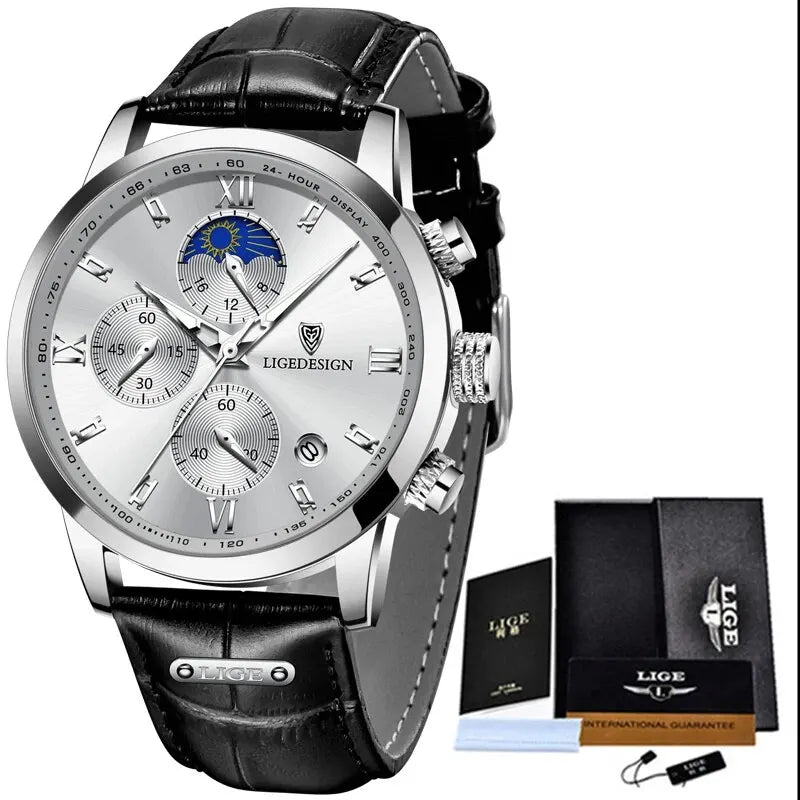 Men's Luxury Leather Sport Chronograph | Waterproof Military Quartz Wristwatch by LIGE