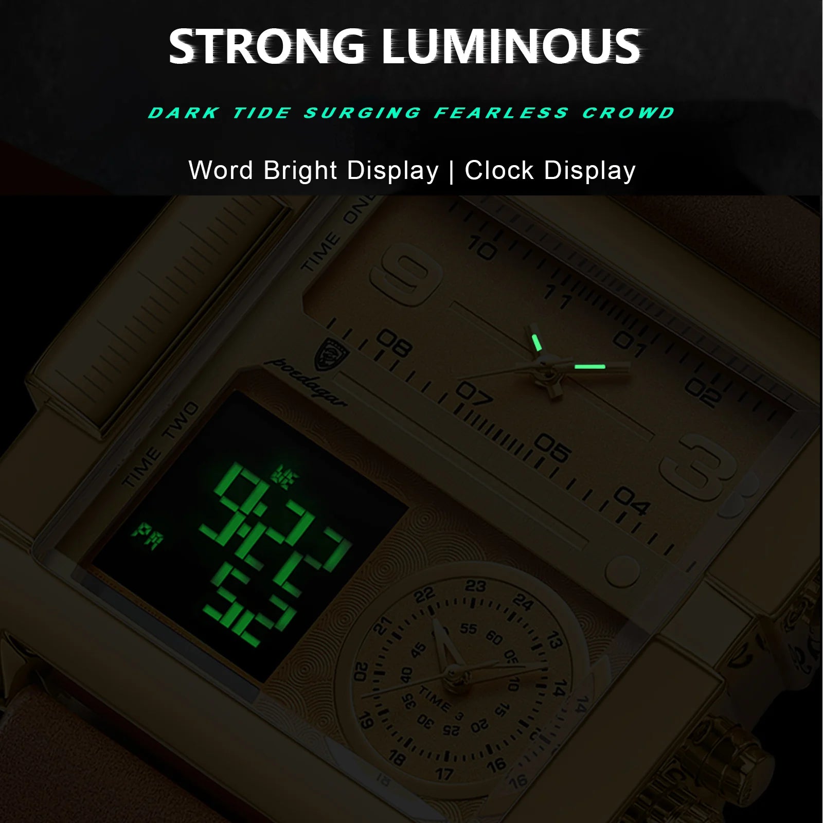 POEDAGAR Luxury Men's Wristwatch - Rectangle Waterproof Luminous Day Week Multifunction Digital Watch Quartz Reloj