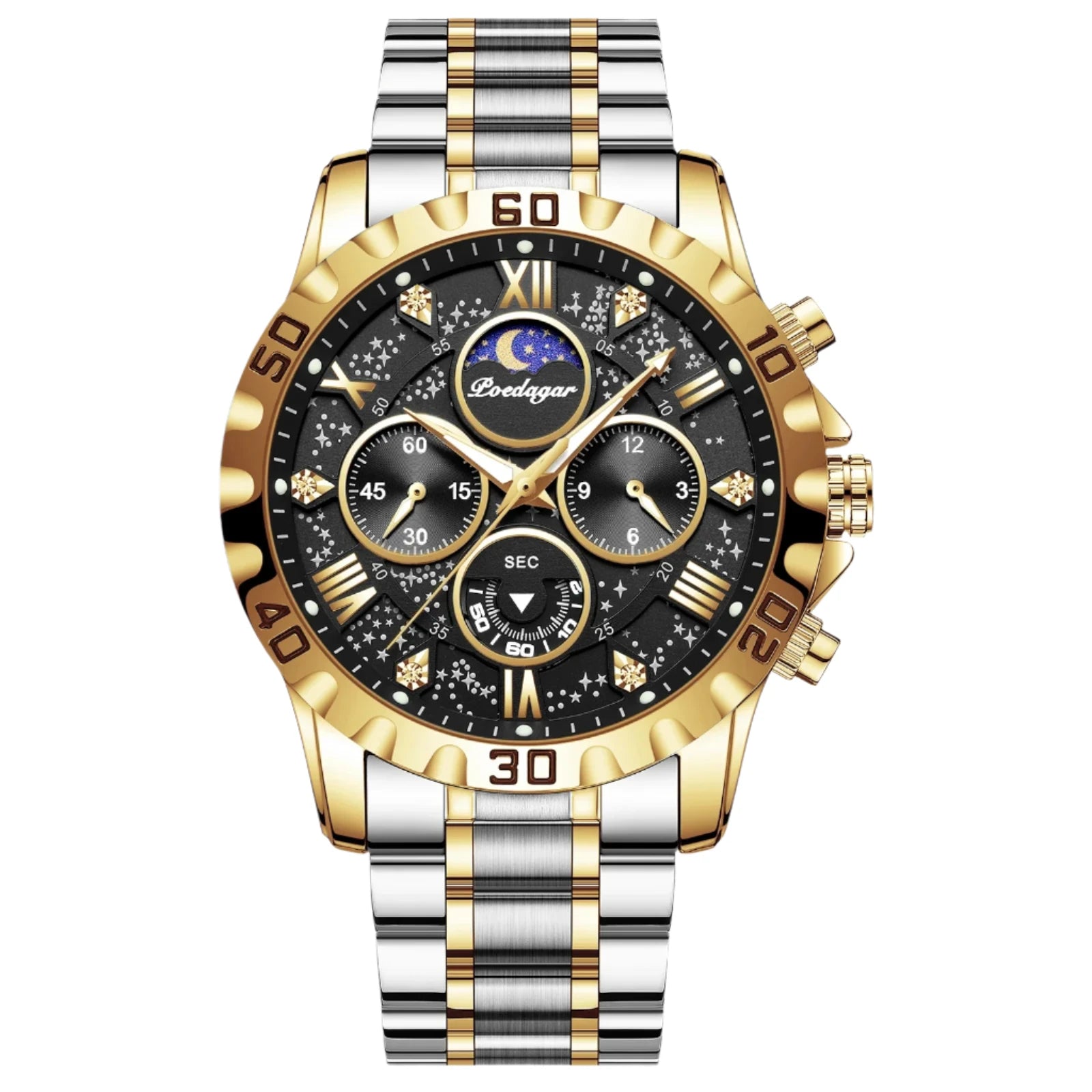 Luxury Quartz Sports Watch for Men | Waterproof Luminous Stainless Steel Chronograph by POEDAGAR
