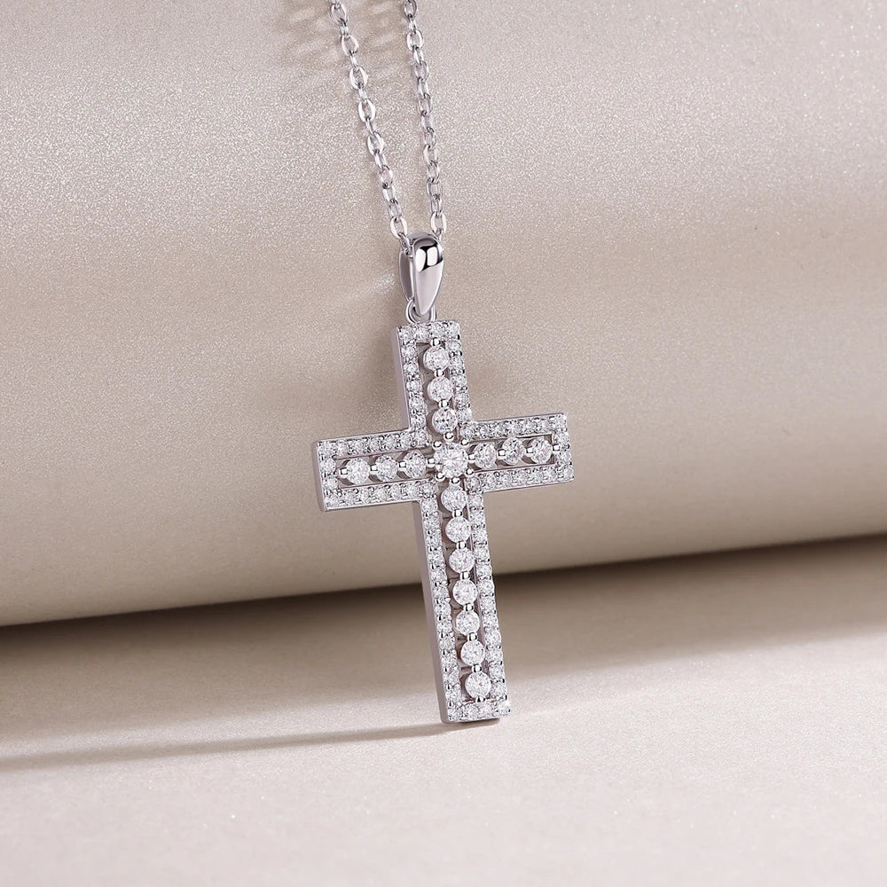 Dazzle Dime® D Color Moissanite Cross Necklace for Women – GRA Certified S925 Sterling Silver Jesus Pendant, 18K Gold Plated