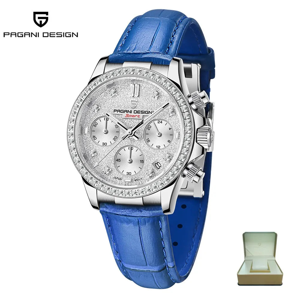 Women's Quartz Wrist Watch Sapphire Stainless Steel Noble Chronograph Relogio Feminino PD1730