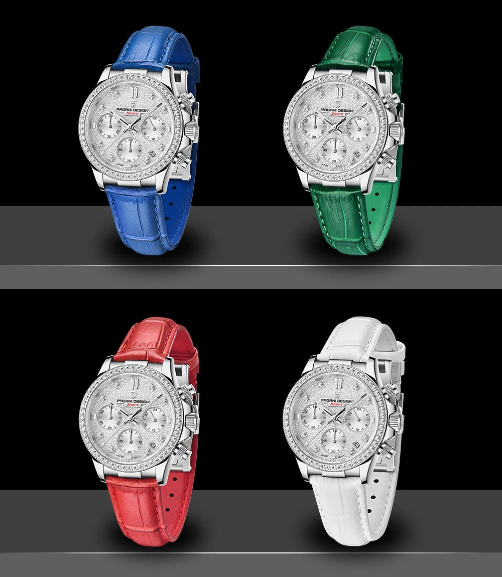Women's Quartz Wrist Watch Sapphire Stainless Steel Noble Chronograph Relogio Feminino PD1730
