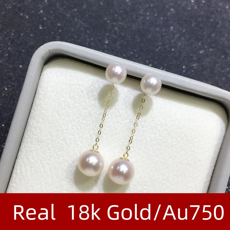 Real 18K Gold Natural Freshwater Pearl Earrings | Fine Jewelry AU750 Party Gift for Women