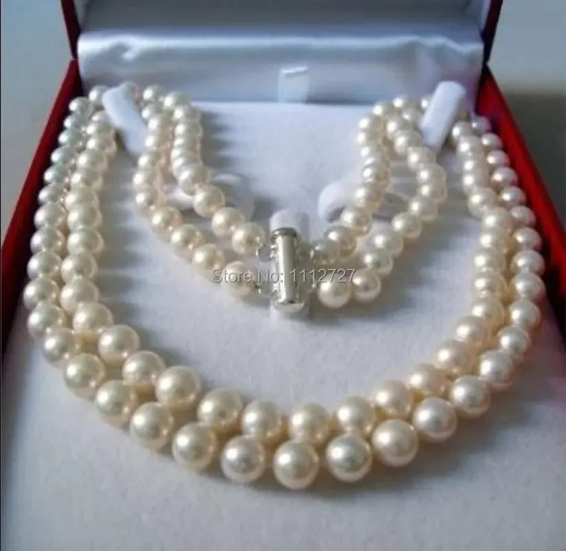 Dazzle Dime® 2-Row White Akoya Shell Pearl Necklace – 7–9MM AAA Beads, Natural Saltwater Elegance, 17–18" Length