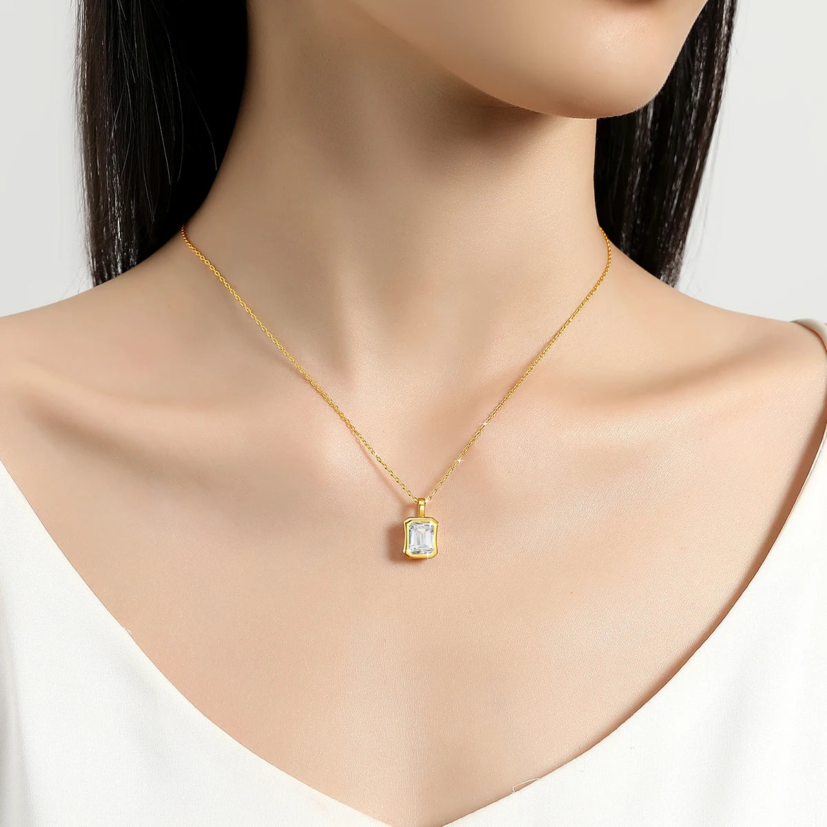 Dazzle Dime® 14K Gold Moissanite Necklace | 2CT Emerald Cut Pendant | VVS1 Quality for Weddings & Anniversaries