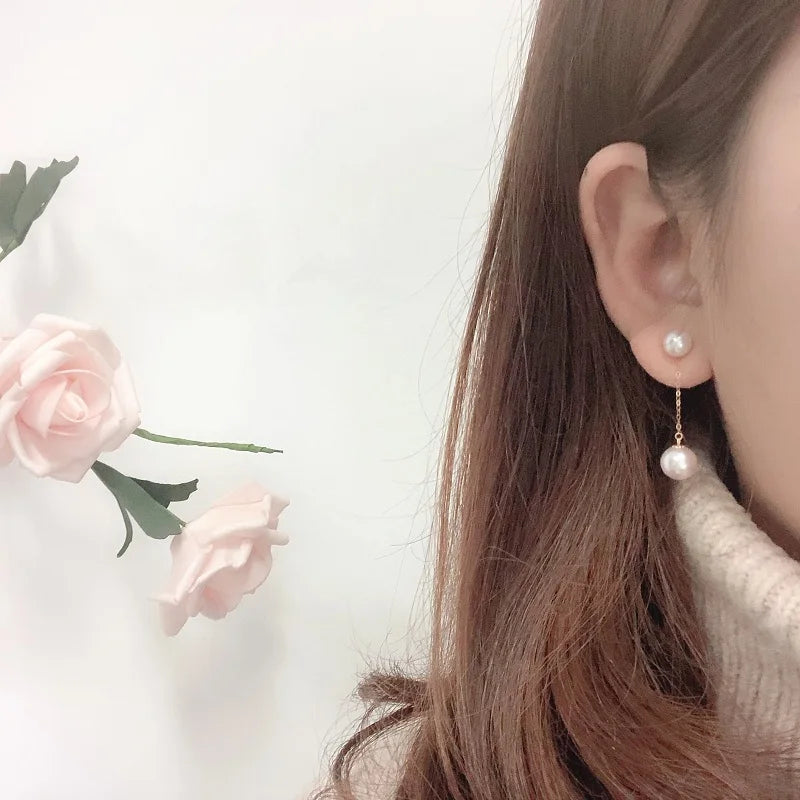 Real 18K Gold Natural Freshwater Pearl Earrings | Fine Jewelry AU750 Party Gift for Women