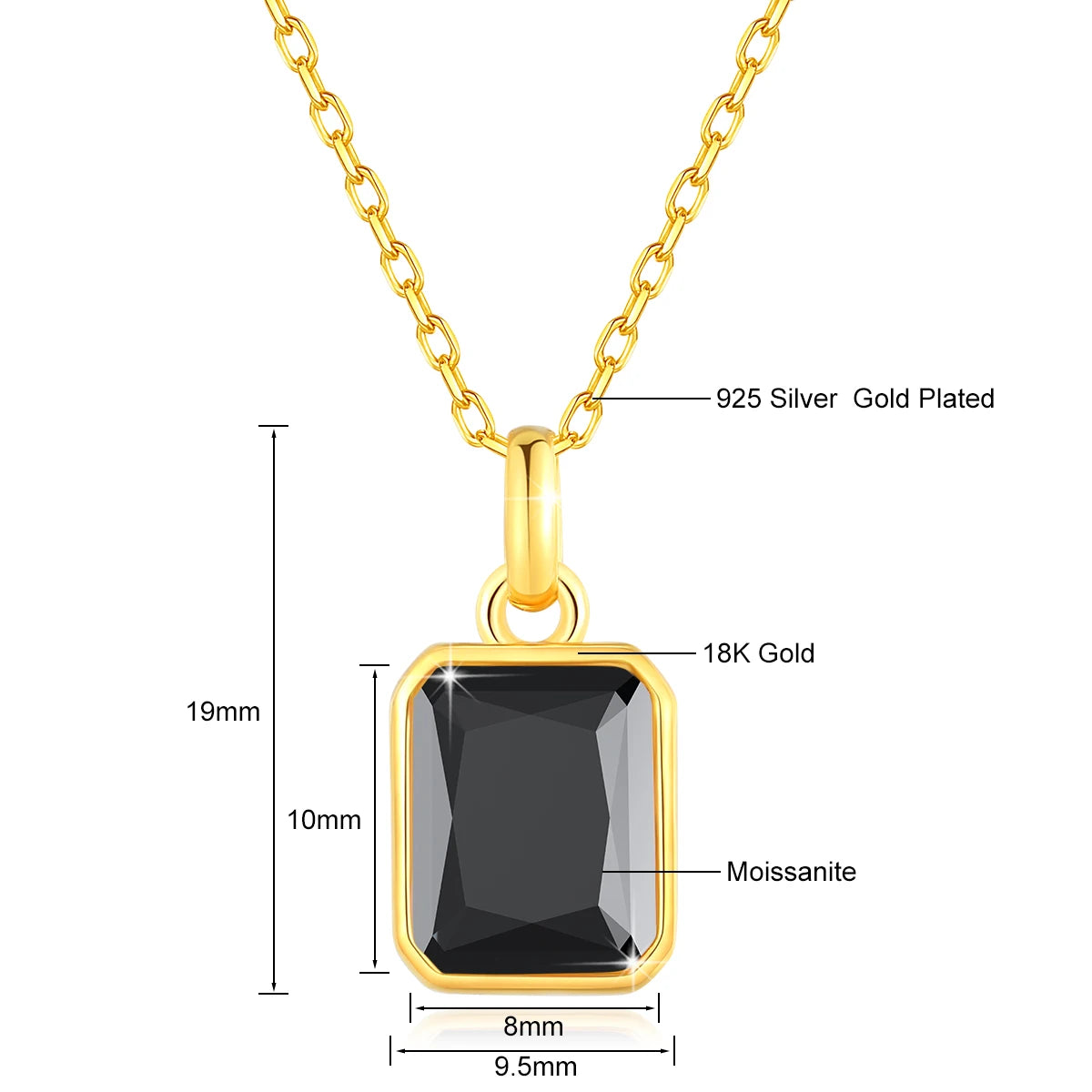 Dazzle Dime® 18K Solid Gold Moissanite Pendant Necklace | 8x10mm Colored Gemstone | Fine Jewelry for Women | Anniversary & Valentine’s Day Gift