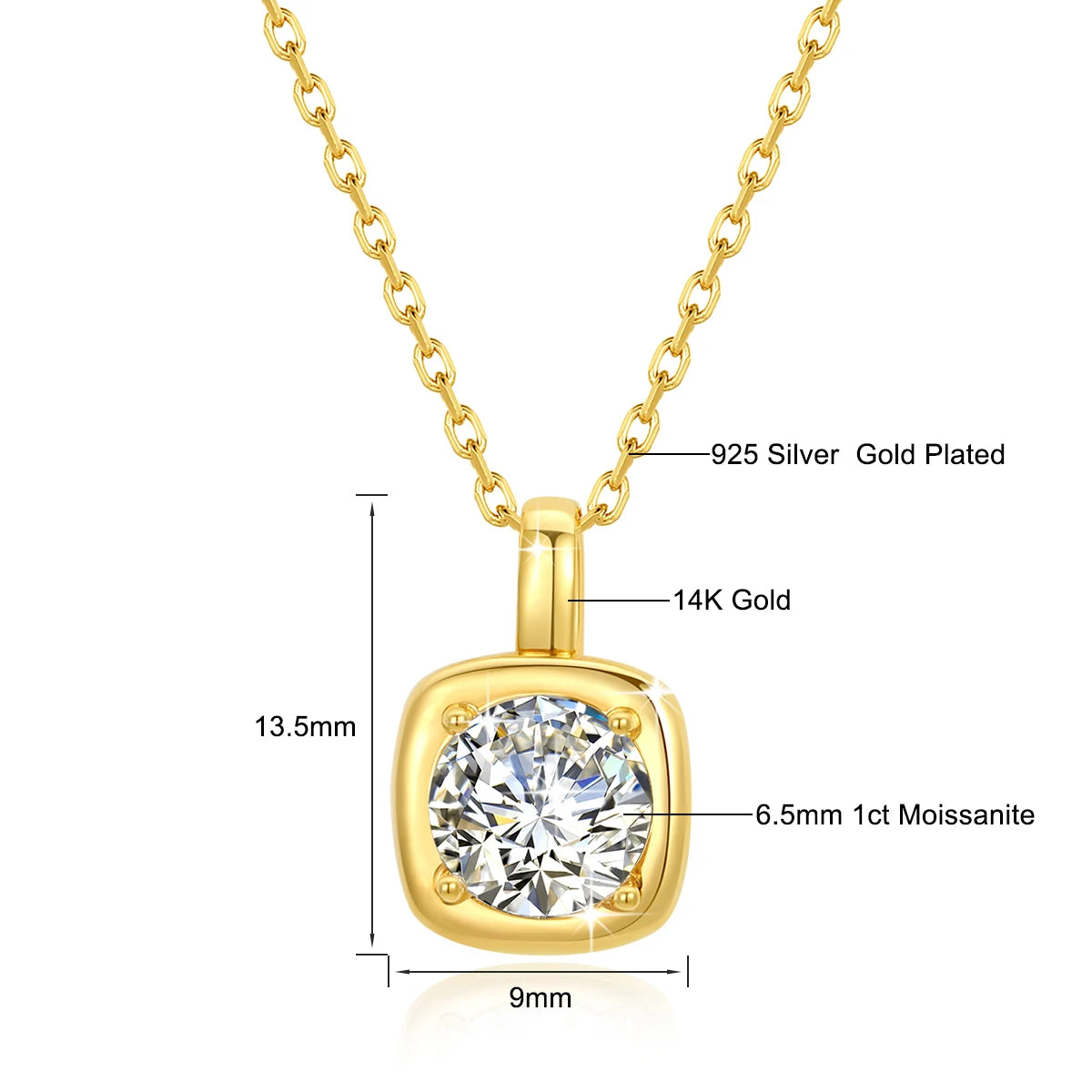 Dazzle Dime® 14K Gold Moissanite Necklace | 1CT Round Brilliant Pendant | Fine Jewelry for Women