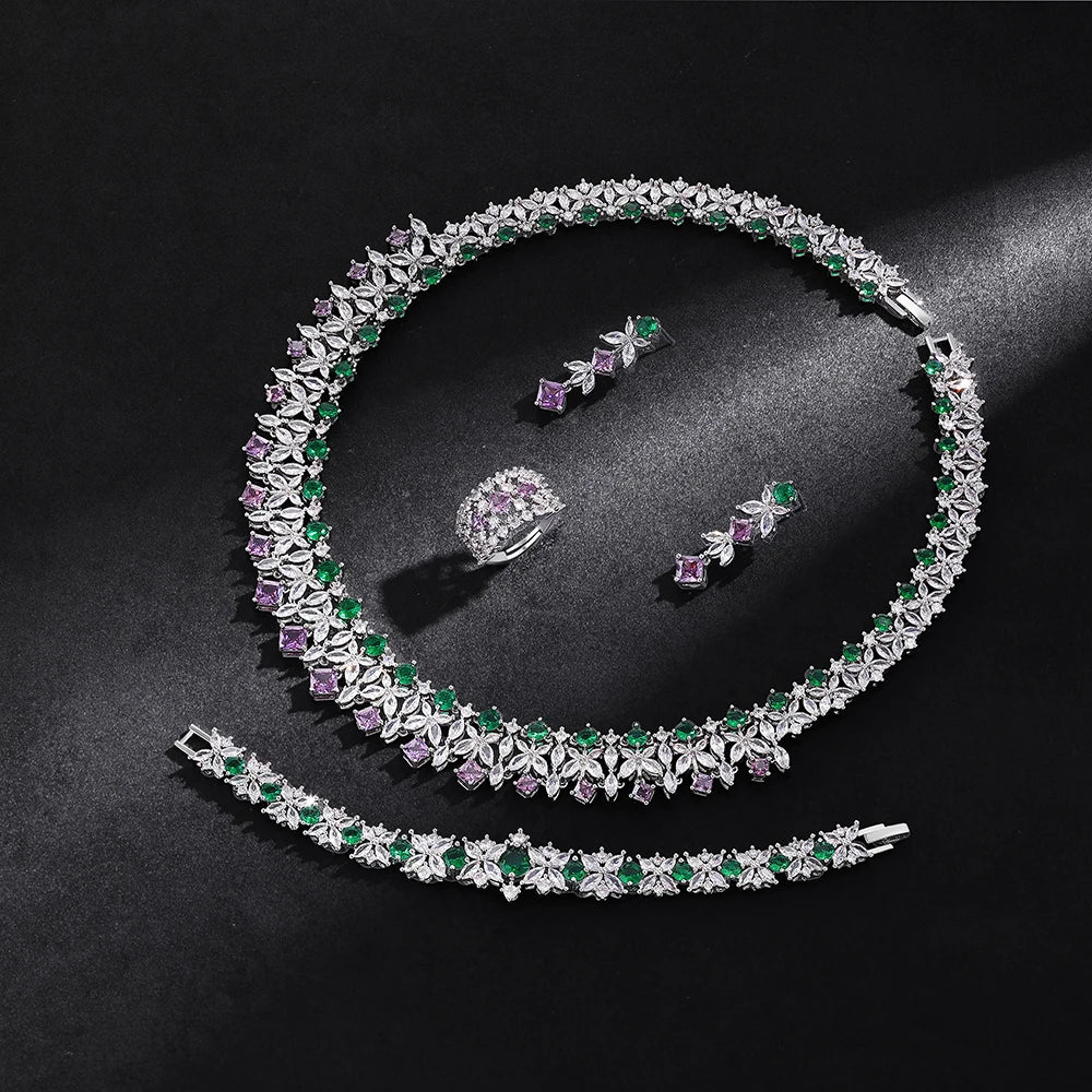 Cubic Zirconia Bridal Wedding Jewelry Set, Asian & African Crystal Wedding Jewelry Set - 4-Piece Ring