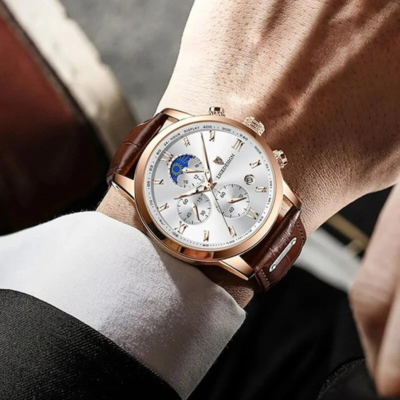 Men's Luxury Leather Sport Chronograph | Waterproof Military Quartz Wristwatch by LIGE