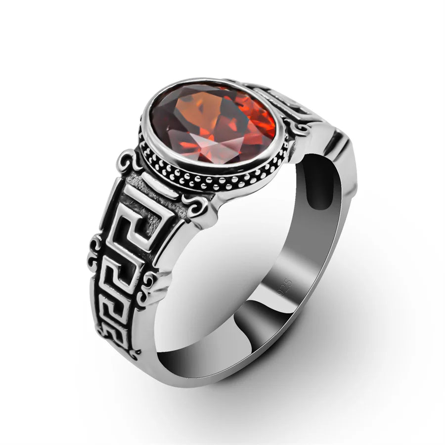 Dazzle Dime® 925 Sterling Silver Men's Ring | Red Cubic Zirconia Statement Ring