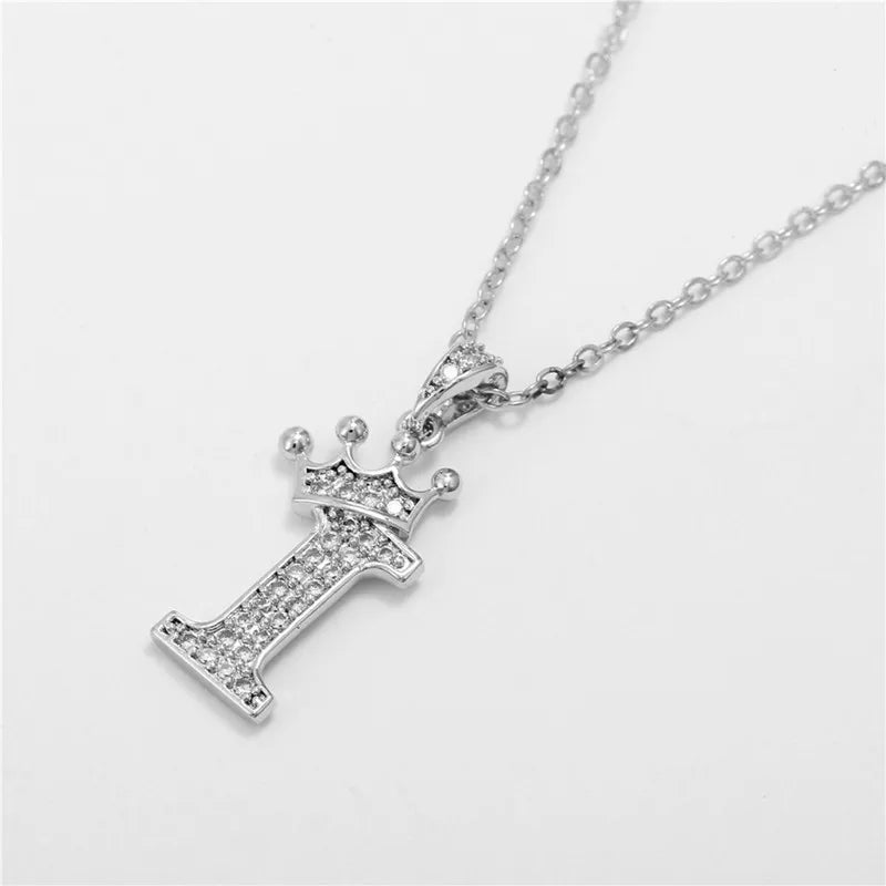 Crown Moissanite Alphabet Pendant Necklace – 925 Sterling Silver A-Z Initials with Gold Plating