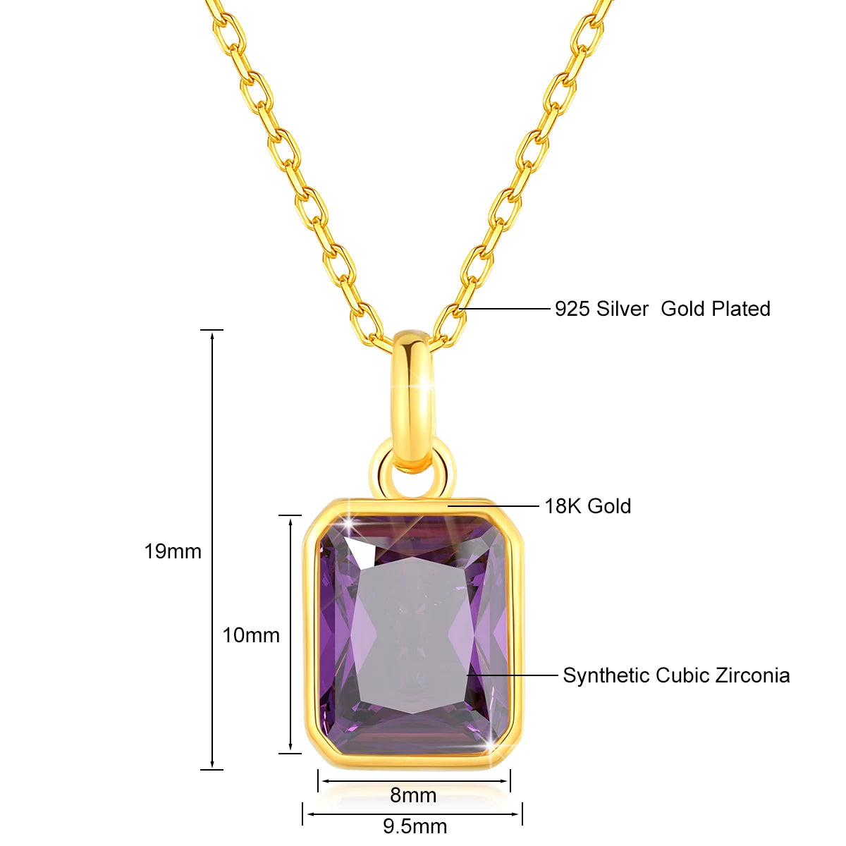 Dazzle Dime® 18K Solid Gold Moissanite Pendant Necklace | 8x10mm Colored Gemstone | Fine Jewelry for Women | Anniversary & Valentine’s Day Gift