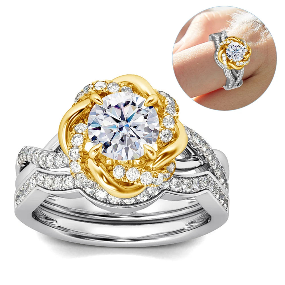 Dazzle Dime® 3Ct Moissanite Twist Floral Engagement Ring Set | Certified 925 Sterling Silver Luxury Wedding Jewelry