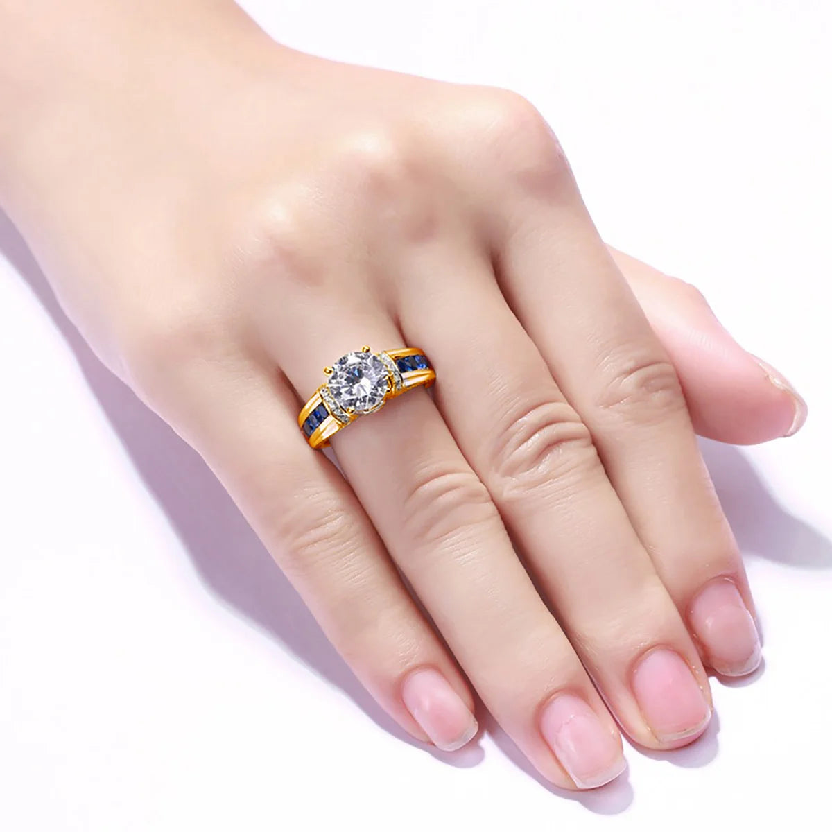 Timeless Elegance: 2ct D-Color VVS1 Moissanite Diamond Ring in 925 Sterling Silver with Sapphire Accents