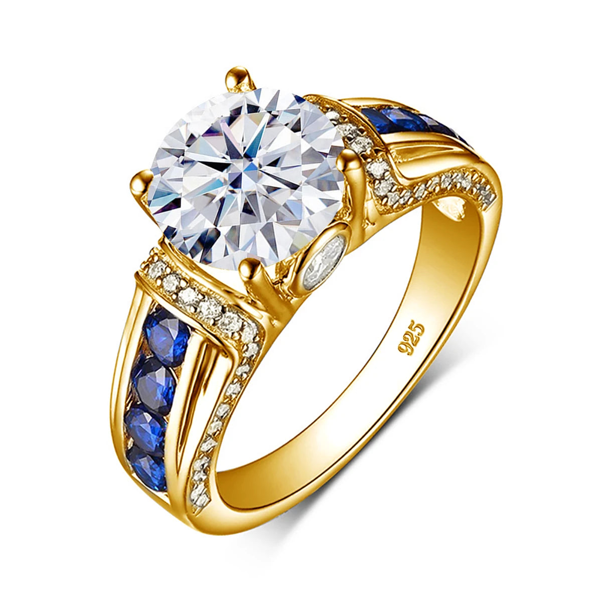 Timeless Elegance: 2ct D-Color VVS1 Moissanite Diamond Ring in 925 Sterling Silver with Sapphire Accents