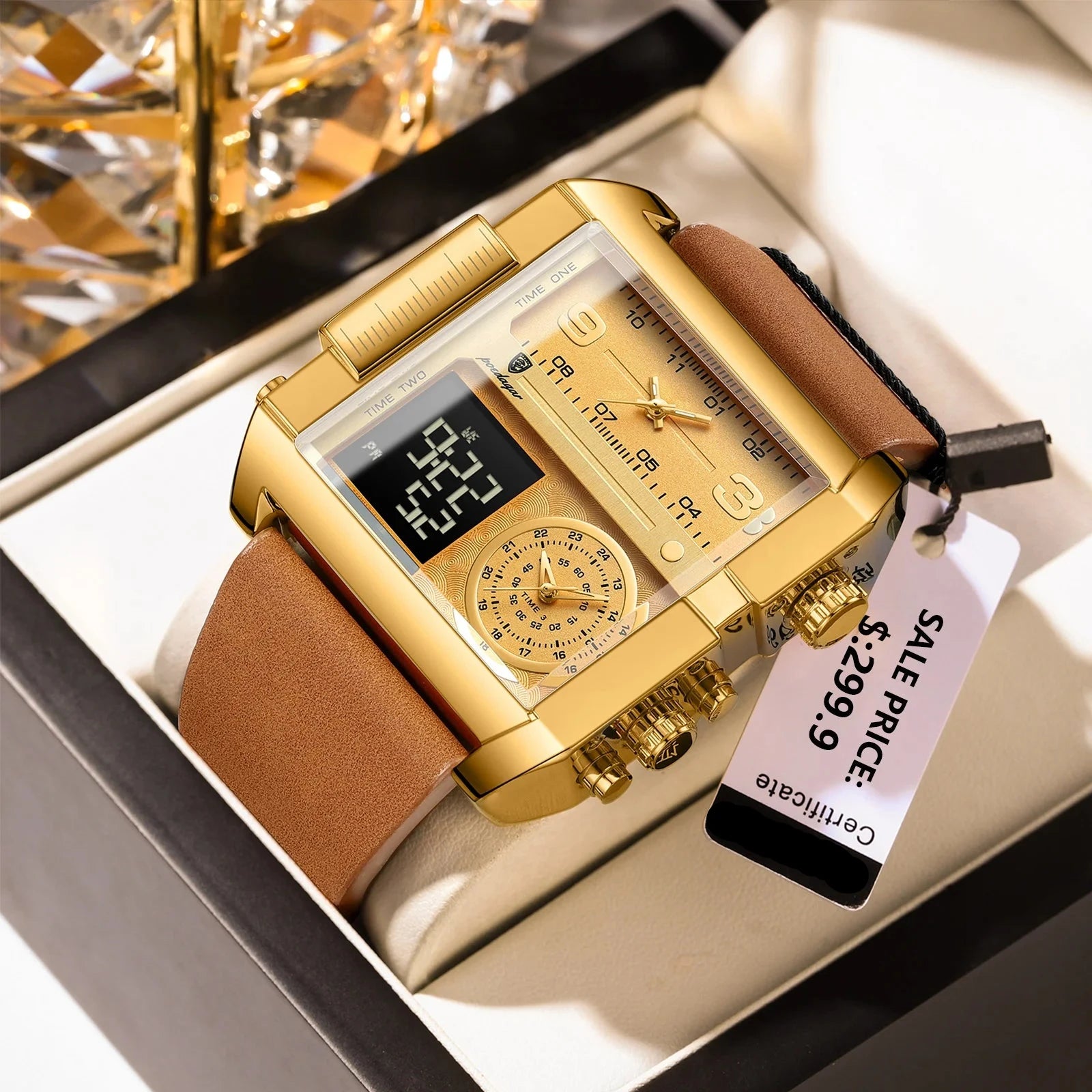 POEDAGAR Luxury Men's Wristwatch - Rectangle Waterproof Luminous Day Week Multifunction Digital Watch Quartz Reloj