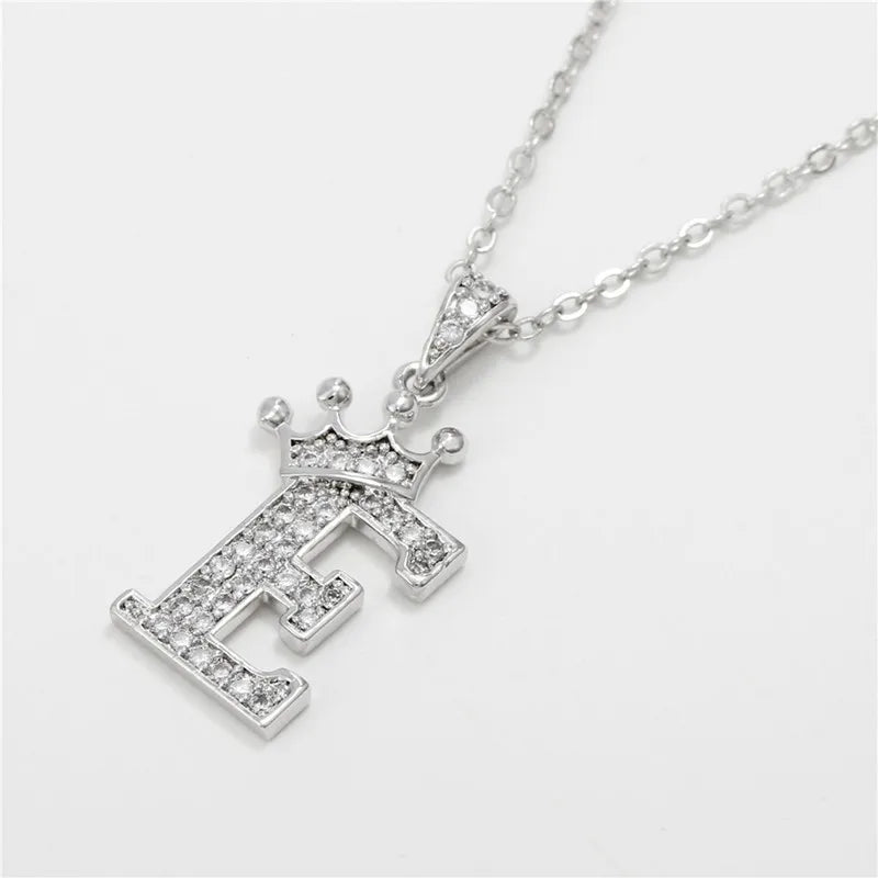 Crown Moissanite Alphabet Pendant Necklace – 925 Sterling Silver A-Z Initials with Gold Plating