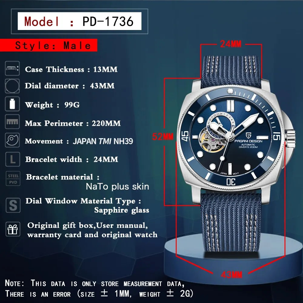 PAGANI DESIGN 2024 Sports Men's Mechanical Watch | 200M Waterproof Automatic Timepiece with Sapphire Crystal