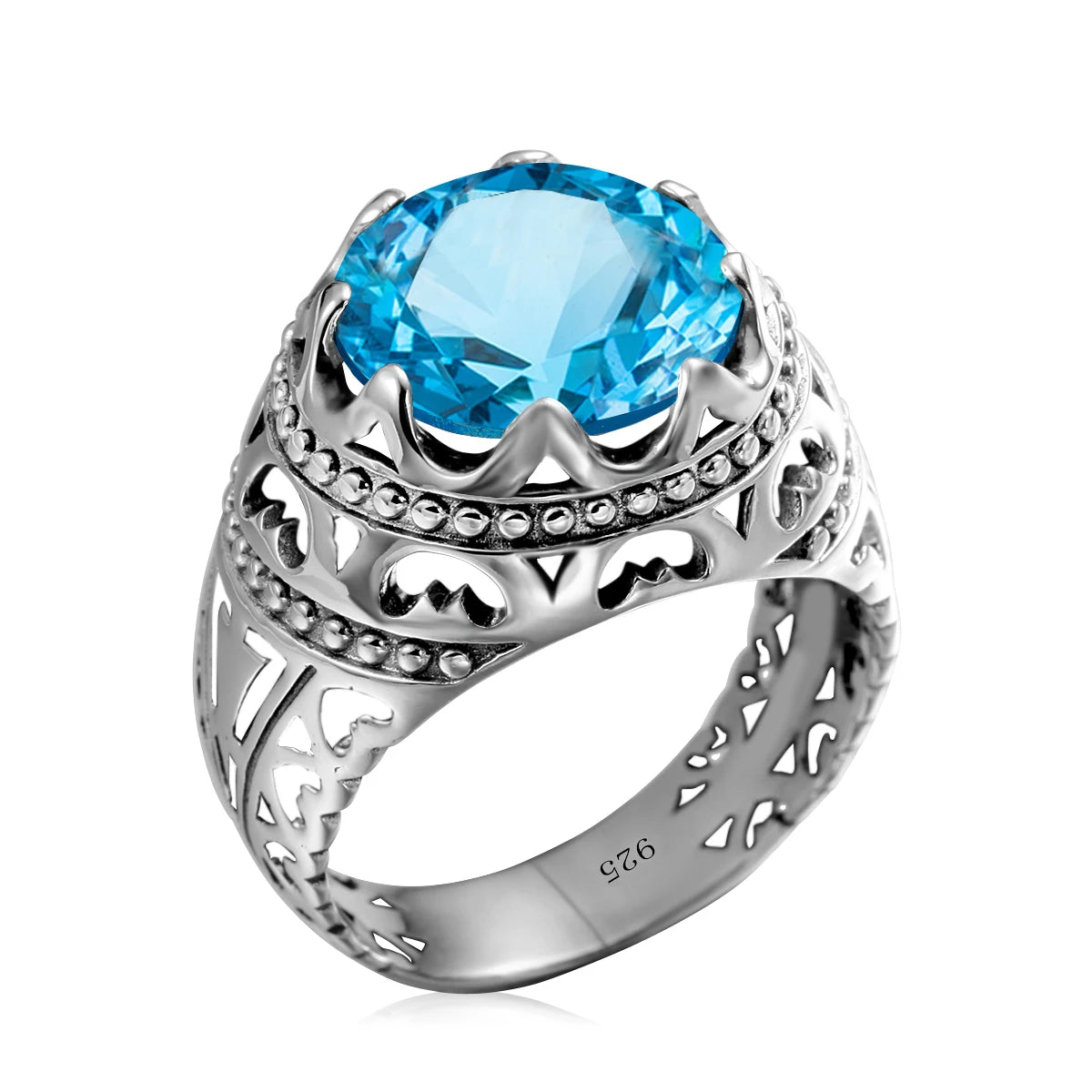 Dazzle Dime® Vintage Mystic Topaz Ring for Men | Genuine 925 Sterling Silver Round Cut Gemstone