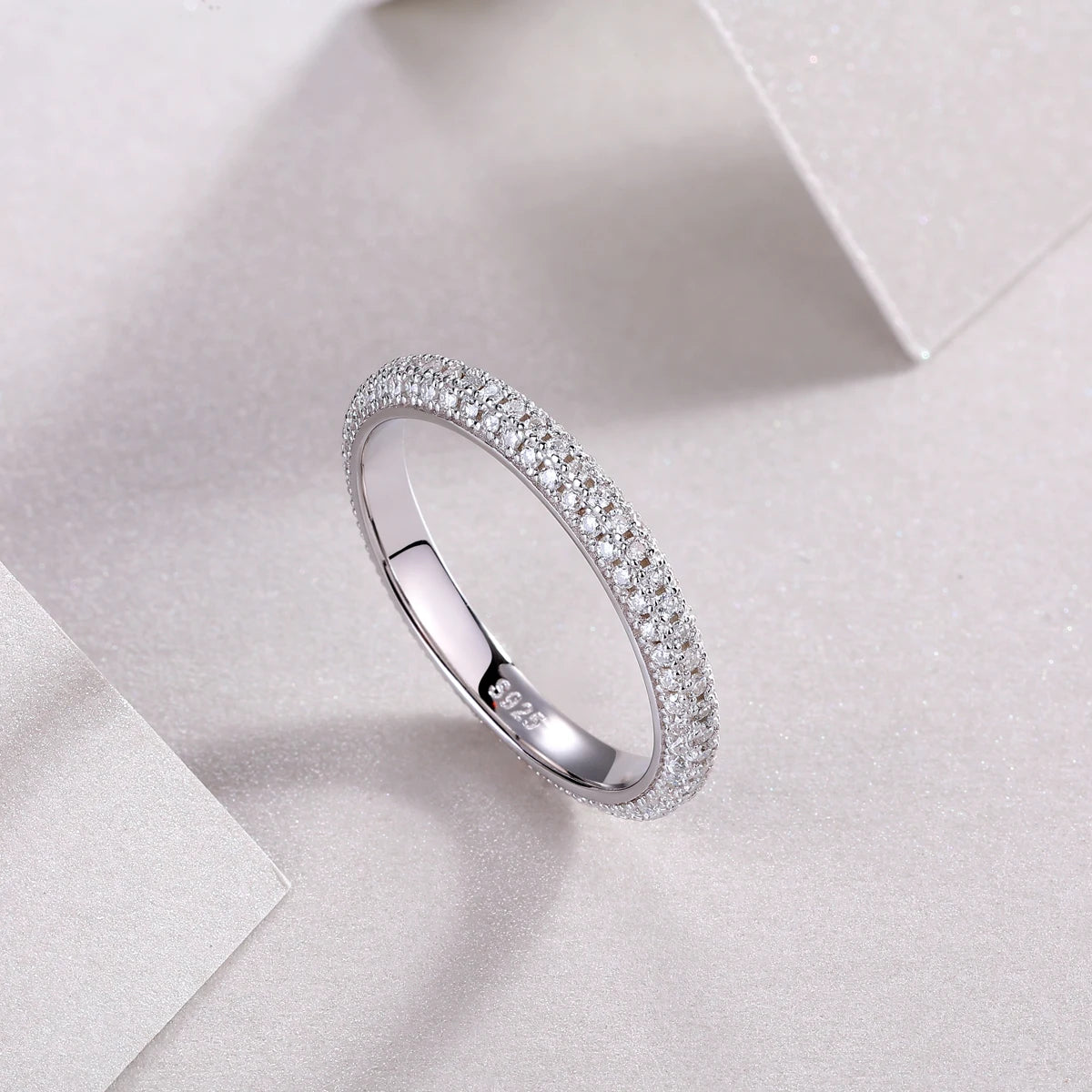 925 Sterling Silver D Color Moissanite Eternity Ring – Wedding Band in White Gold Plating