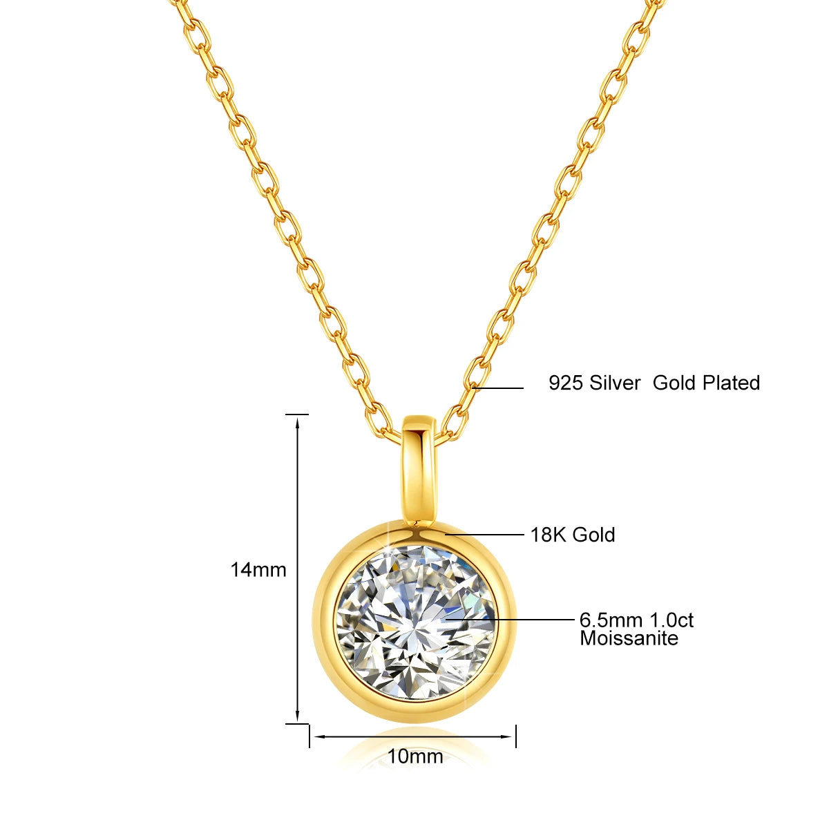 Dazzle Dime® 1CT Moissanite Pendant | 18K Yellow Gold Necklace