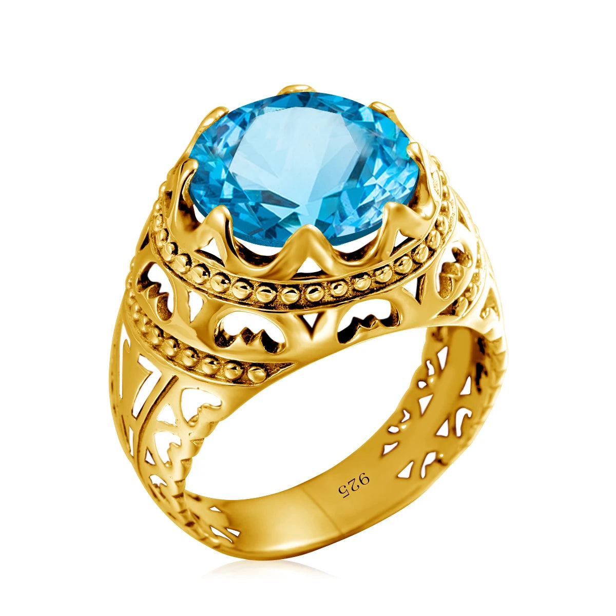 Dazzle Dime® Vintage Mystic Topaz Ring for Men | Genuine 925 Sterling Silver Round Cut Gemstone