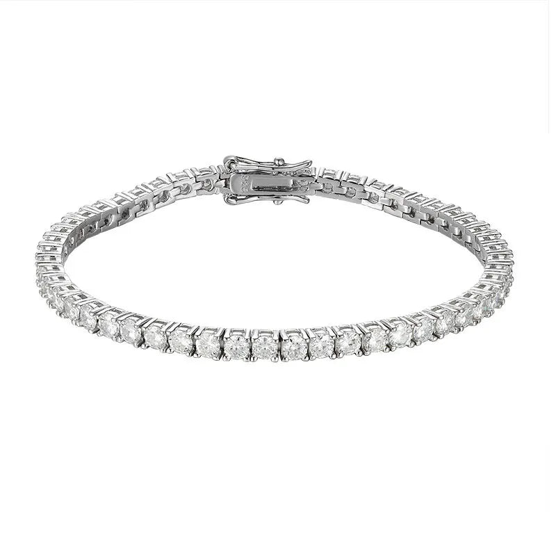 Dazzle Dime 2Mm Moissanite Tennis Bracelet Hallmarked 925 Sterling 18K Plated White Gold Sparkling Party Jewelry