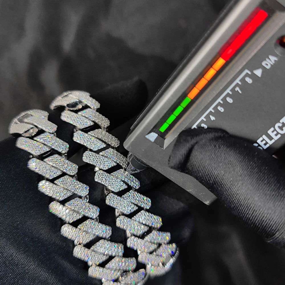 Iced Out VVS Moissanite Cuban Link Chain Necklace - 925 Sterling Silver | Multiple Row Options, 8mm-20mm Widths | Unisex Hip Hop Jewelry