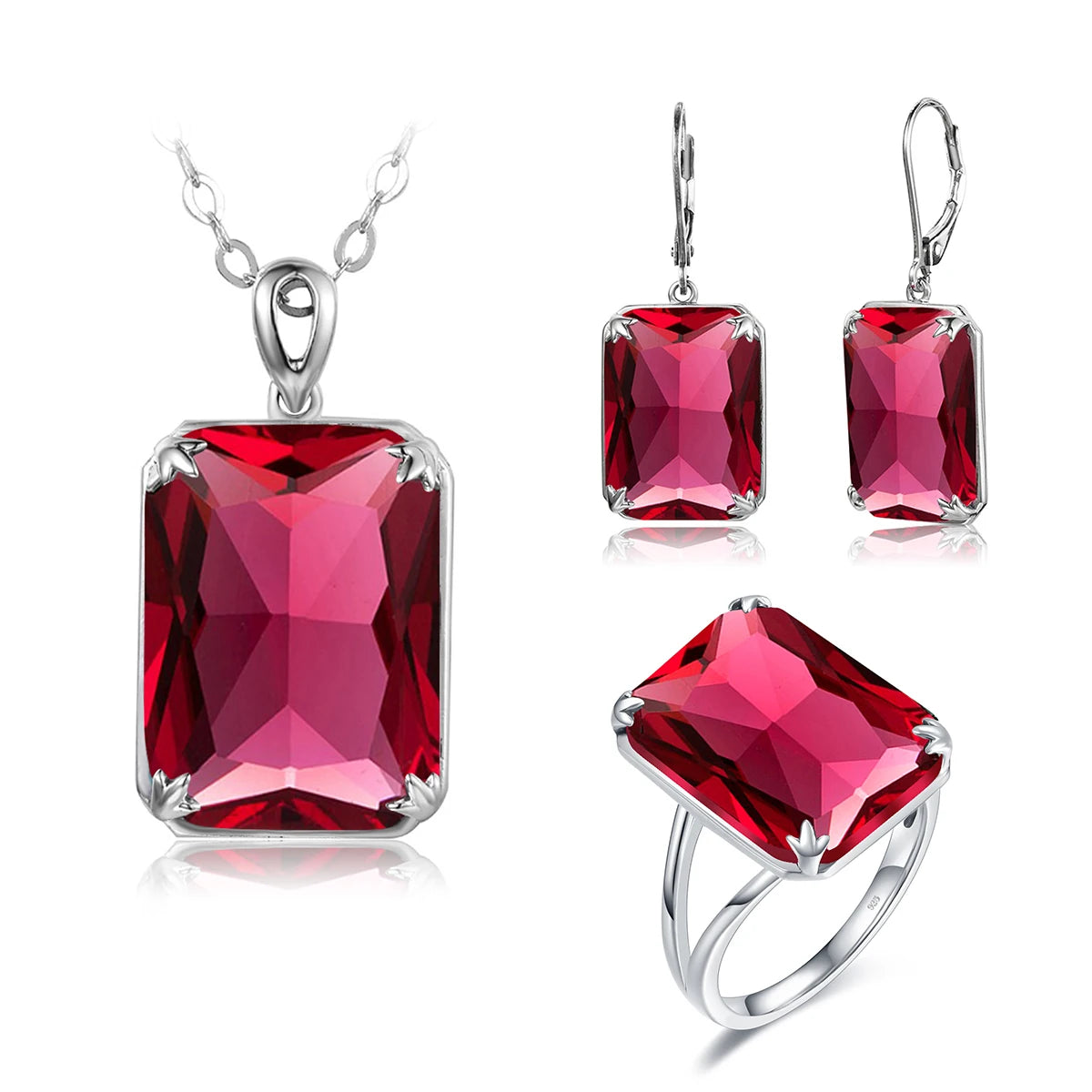 Dazzle Dime® Vintage Ruby Jewelry Set – 925 Sterling Silver Gold-Plated Necklace, Earrings, and Ring