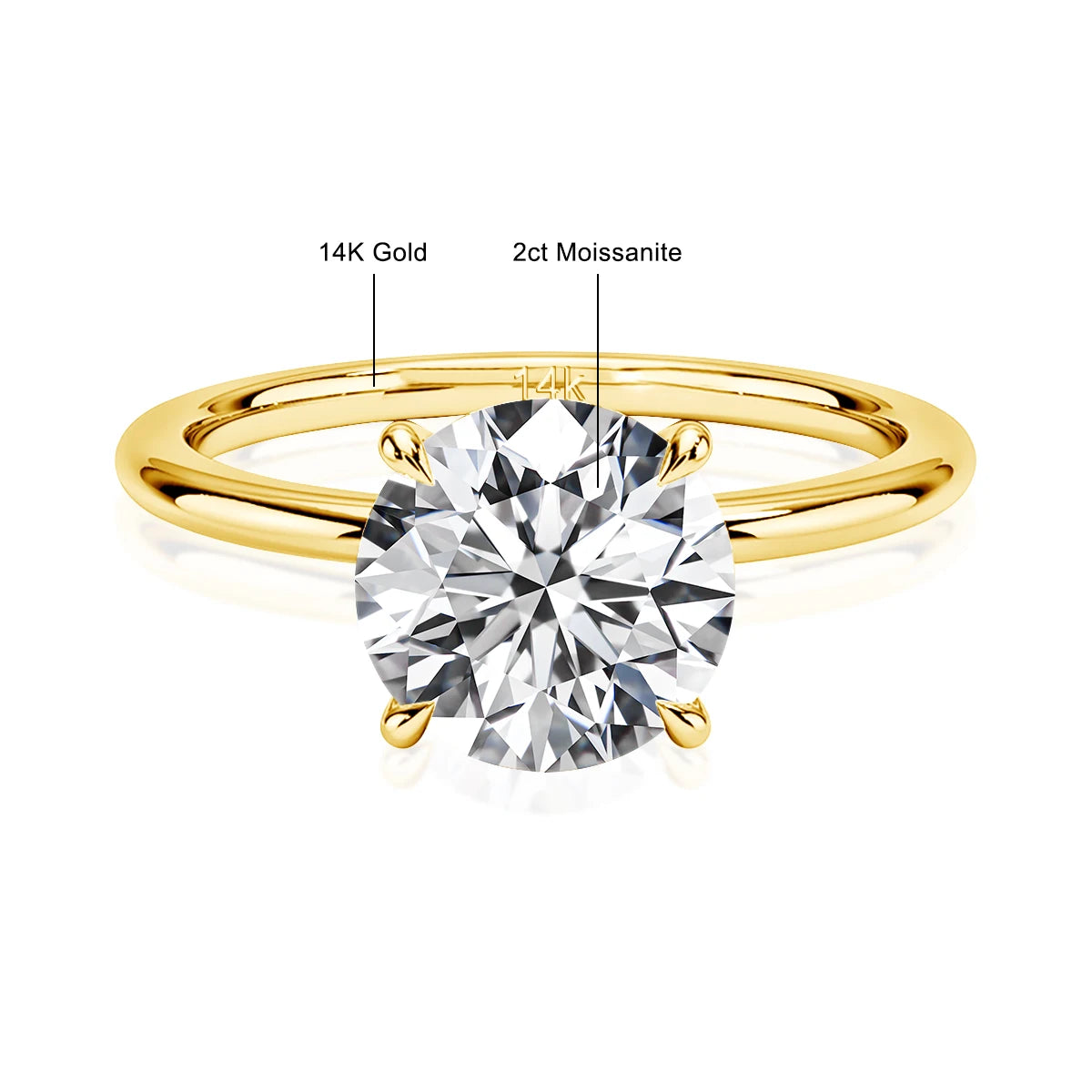 Dazzle Dime® 100% 14K Gold Moissanite Solitaire Ring | AU585 Certified | Elegant Wedding & Engagement Jewelry