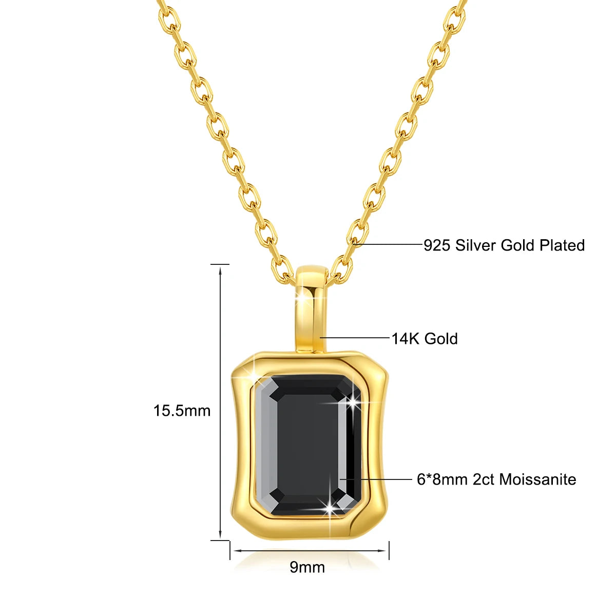Dazzle Dime® 14K Gold Moissanite Necklace | 2CT Emerald Cut Pendant | VVS1 Quality for Weddings & Anniversaries