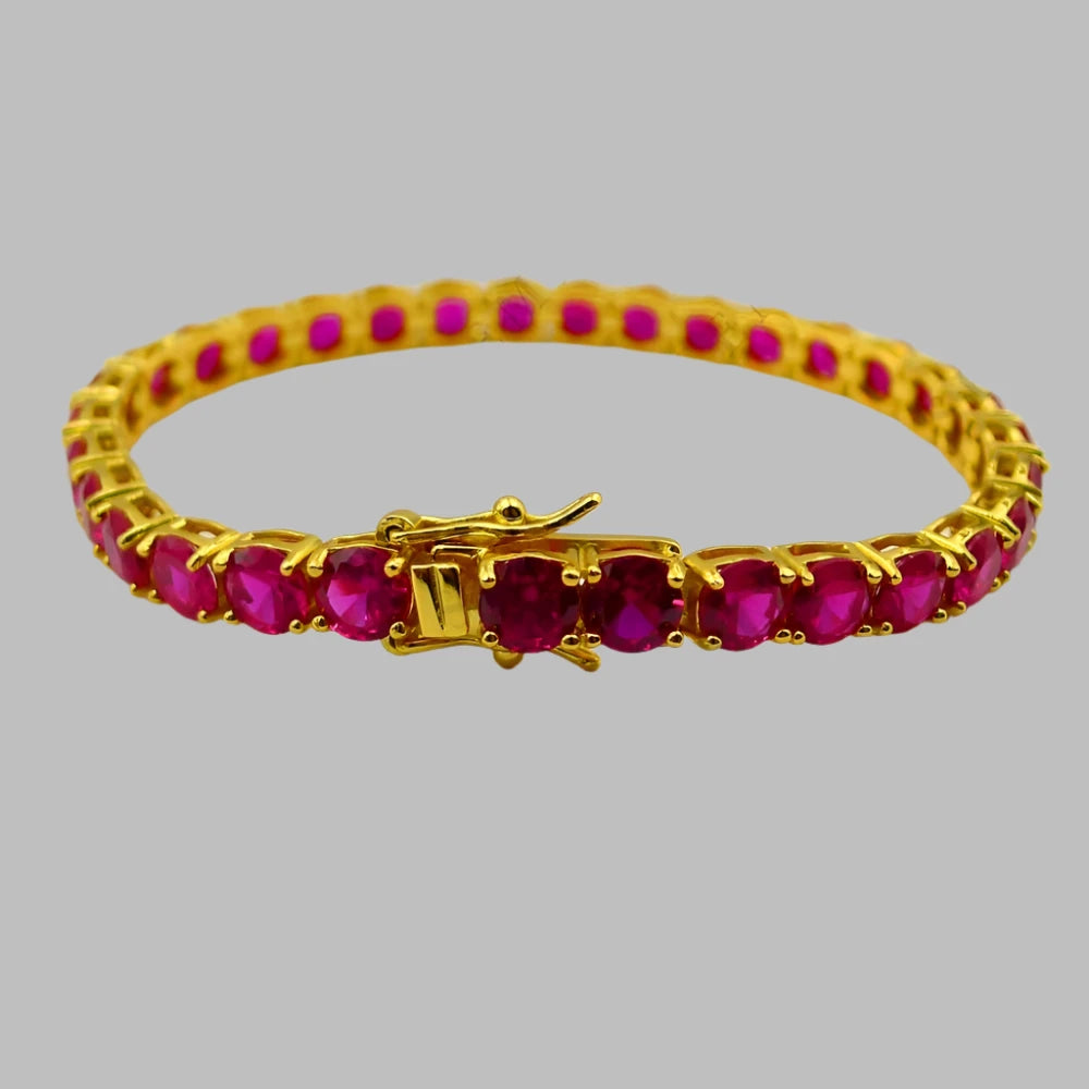 5mm Lab Sapphire & Ruby Tennis Bracelet – 100% S925 Sterling Silver Gold-Plated Fine Jewelry