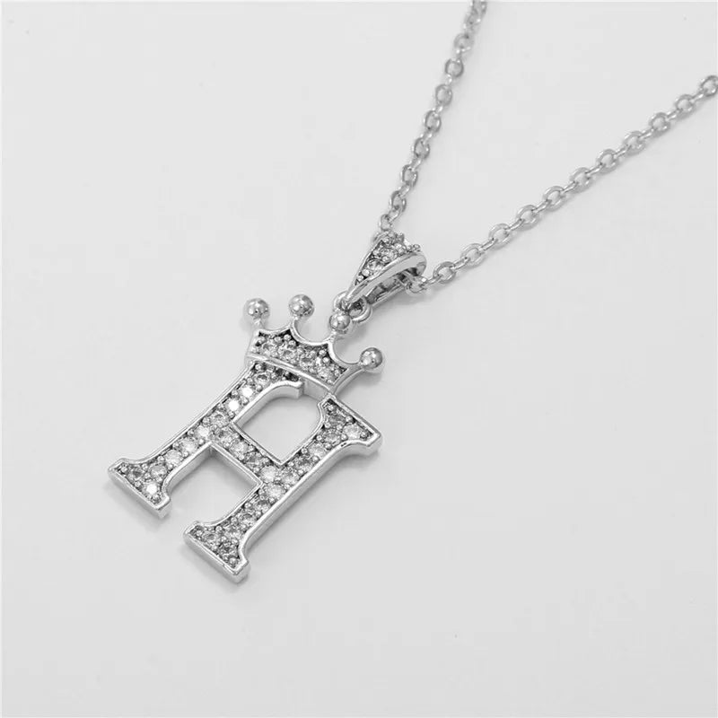 Crown Moissanite Alphabet Pendant Necklace – 925 Sterling Silver A-Z Initials with Gold Plating