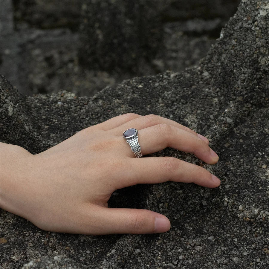 Dazzle Dime® 925 Sterling Silver Men's Ring | Red Cubic Zirconia Statement Ring