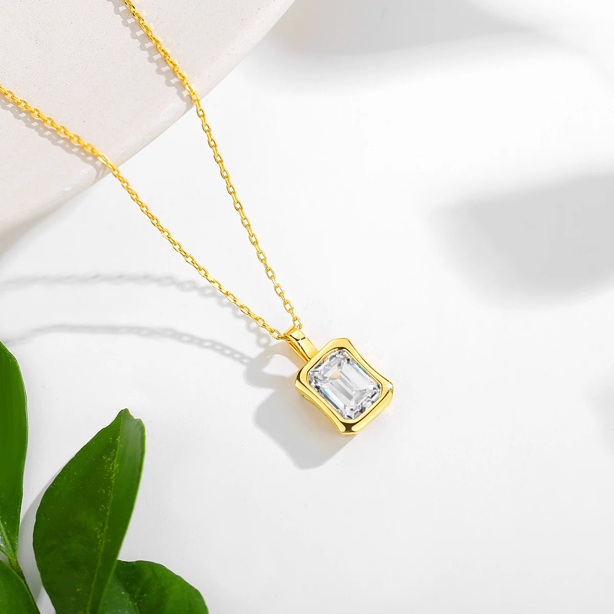 Dazzle Dime® 14K Gold Moissanite Necklace | 2CT Emerald Cut Pendant | VVS1 Quality for Weddings & Anniversaries