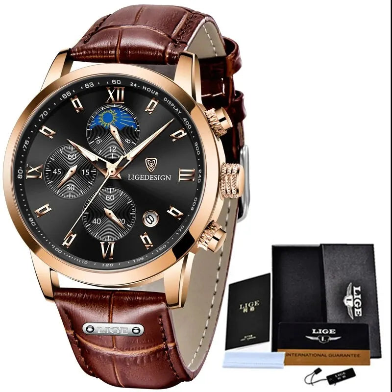 Men's Luxury Leather Sport Chronograph | Waterproof Military Quartz Wristwatch by LIGE