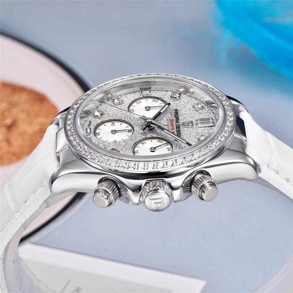 Women's Quartz Wrist Watch Sapphire Stainless Steel Noble Chronograph Relogio Feminino PD1730