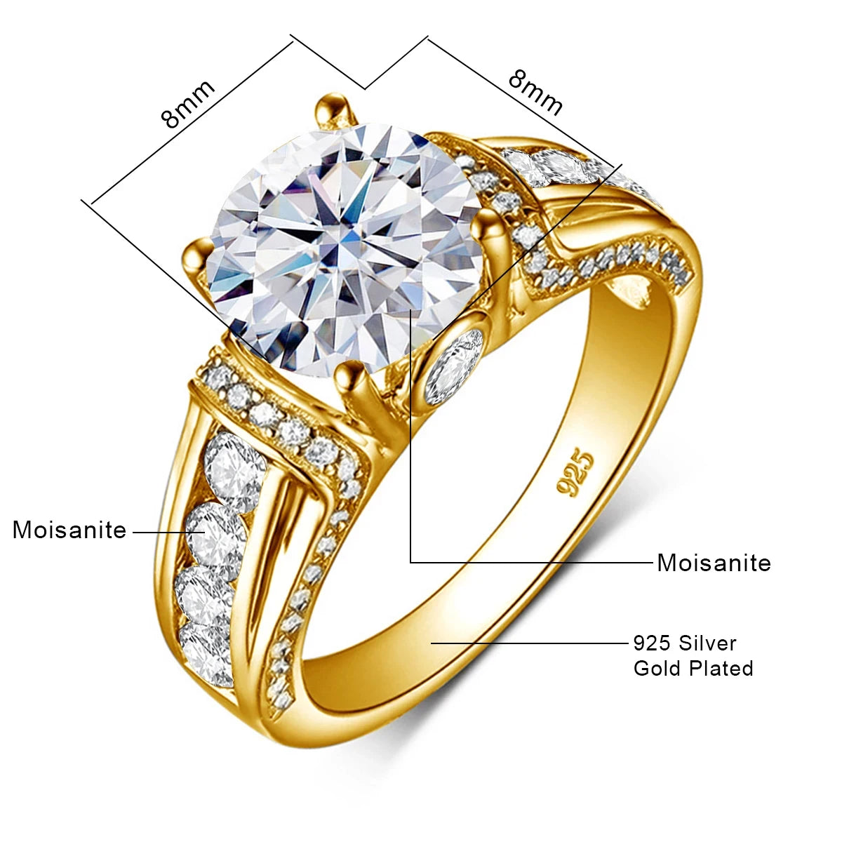 Luxury 2Ct Moissanite Engagement Ring | Solid 925 Sterling Silver | Certified D Color VVS1 | Elegant Wedding Jewelry