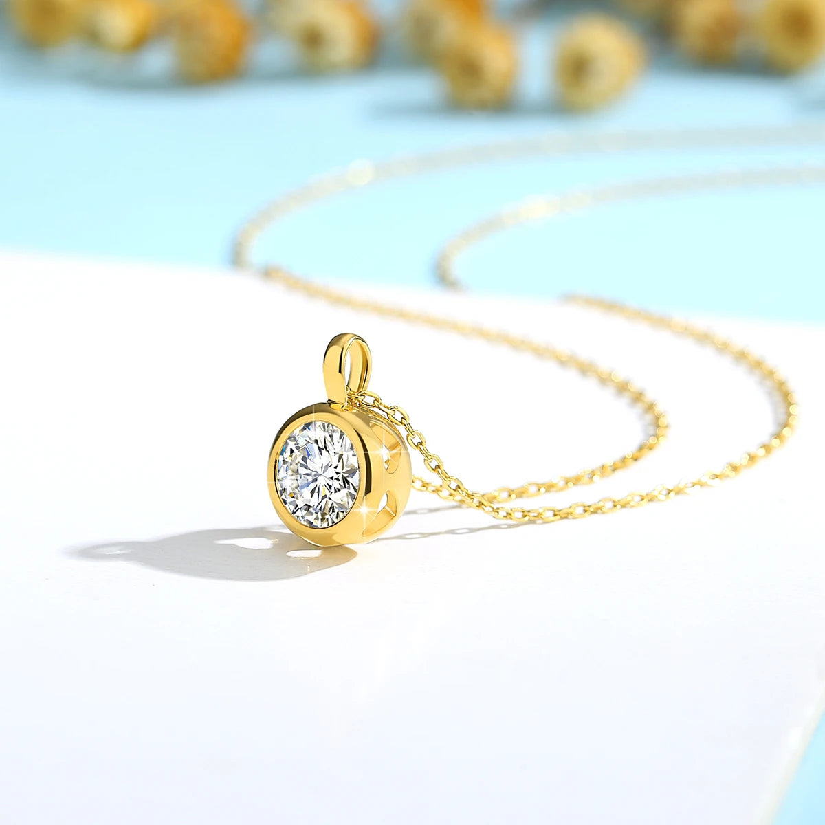 Dazzle Dime® 1CT Moissanite Pendant | 18K Yellow Gold Necklace