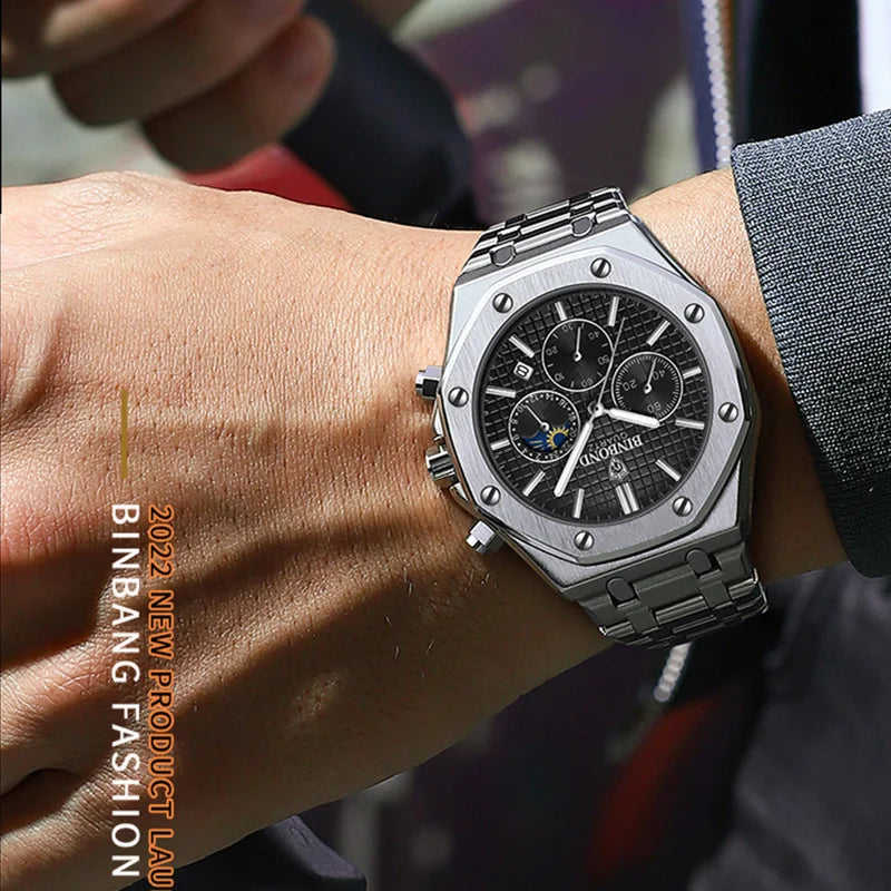 Luxury Stainless Steel Business Watch for Men | Waterproof Quartz Wrist Watch with Date Function Made by BINBOND