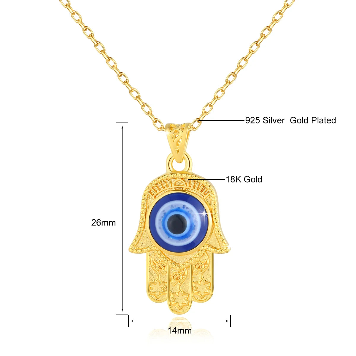 Dazzle Dime® 18K Gold Evil Eye Necklace | Royal Blue Sapphire Pendant | Luxury Handcrafted Design with Certificate