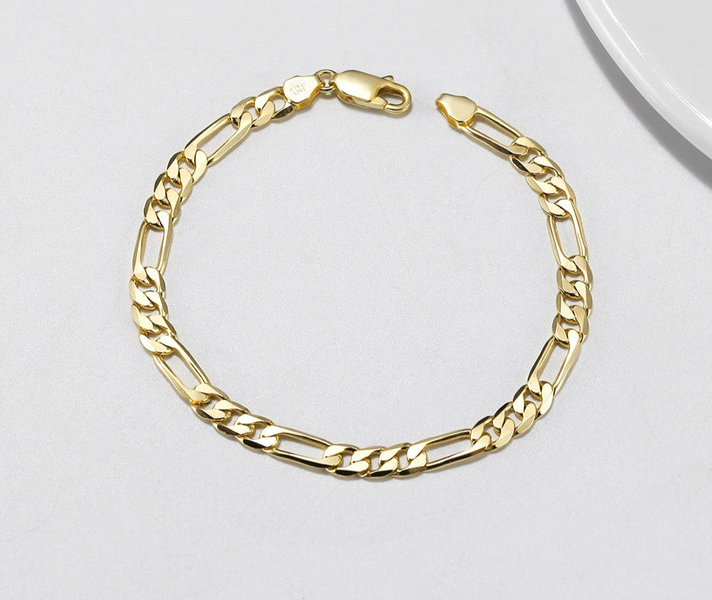 Italian 14K Gold-Plated 5mm Diamond-Cut Figaro Chain Bracelet | S925 Sterling Silver