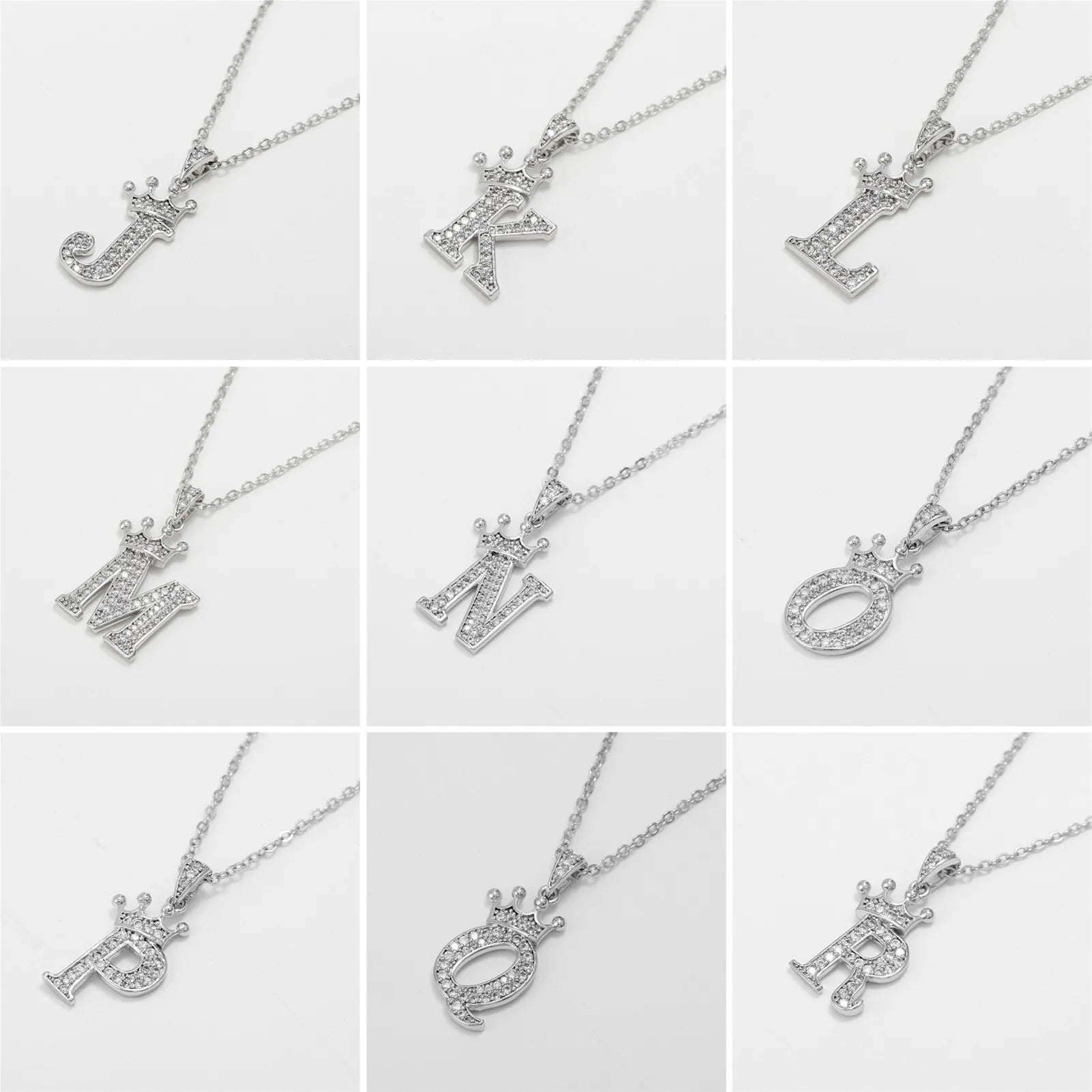 Crown Moissanite Alphabet Pendant Necklace – 925 Sterling Silver A-Z Initials with Gold Plating