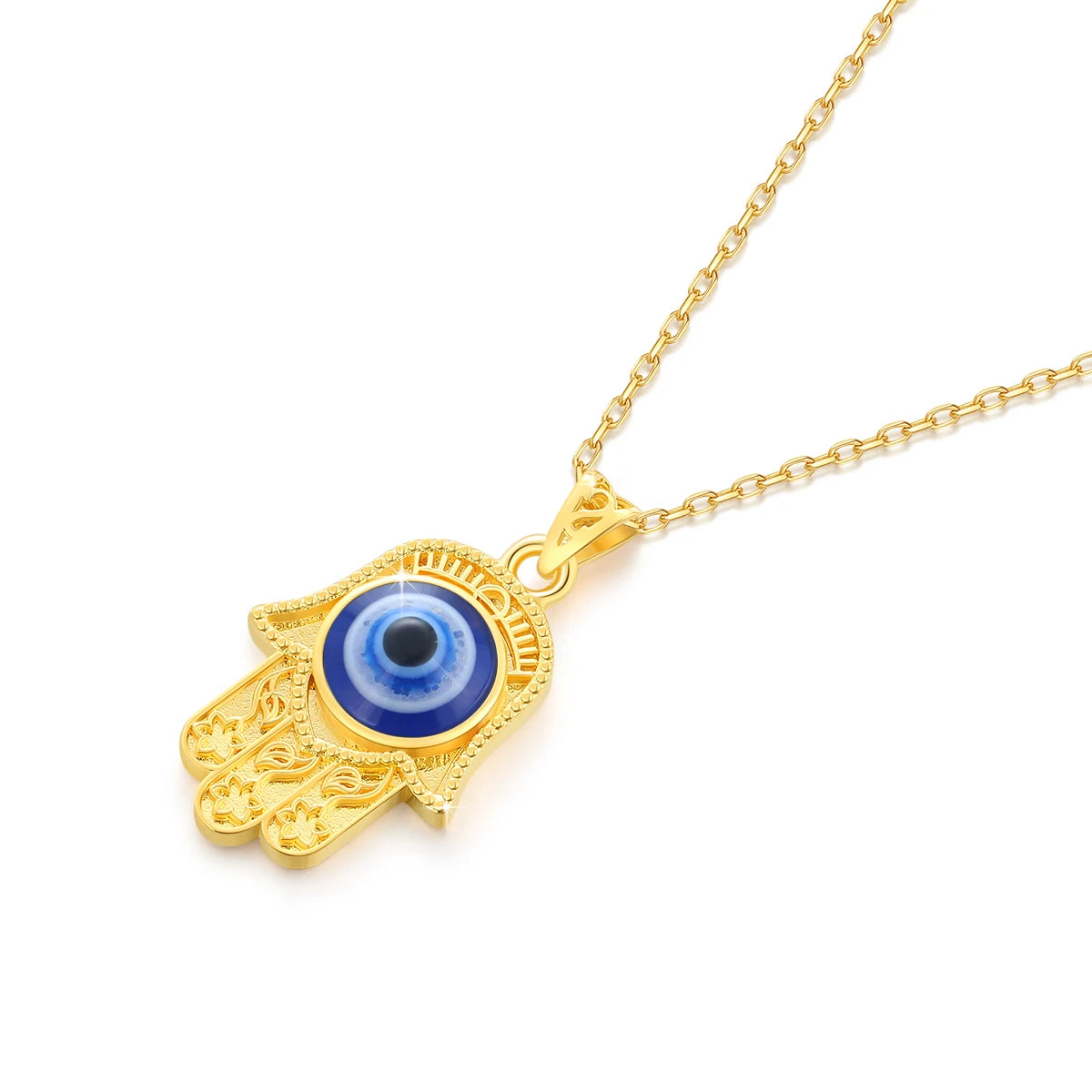 Dazzle Dime® 18K Gold Evil Eye Necklace | Royal Blue Sapphire Pendant | Luxury Handcrafted Design with Certificate