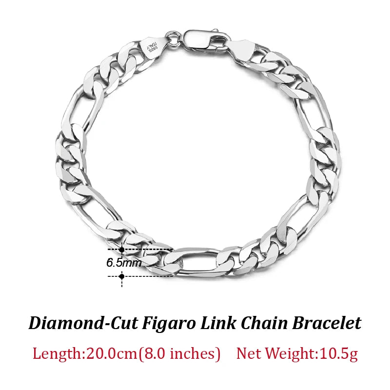 Dazzle Dime® 925 Sterling Silver Figaro Chain Necklace for Men & Women – 3.3mm/5mm/7mm | Rhodium/Gold Plated | Trendy Statement Jewelry
