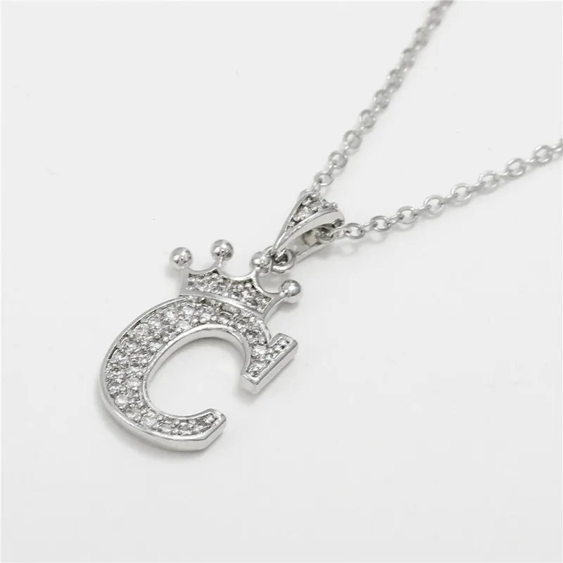 Crown Moissanite Alphabet Pendant Necklace – 925 Sterling Silver A-Z Initials with Gold Plating