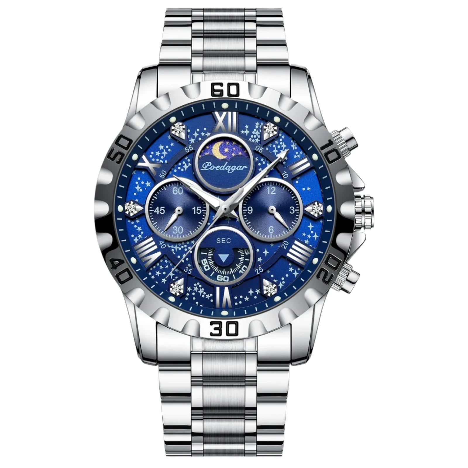 Luxury Quartz Sports Watch for Men | Waterproof Luminous Stainless Steel Chronograph by POEDAGAR