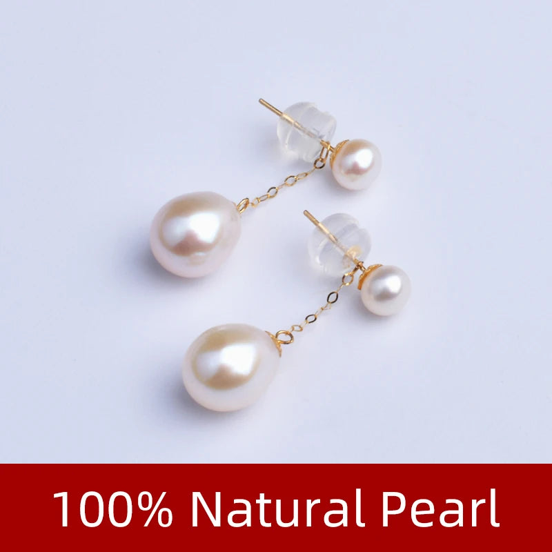 Real 18K Gold Natural Freshwater Pearl Earrings | Fine Jewelry AU750 Party Gift for Women
